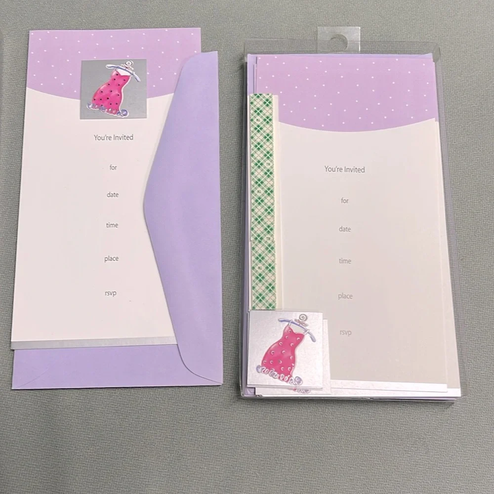 19 VINTAGE BRIDAL SHOWER/BACHELORETTE LAVENDER & SILVER DRESS INVITATIONS